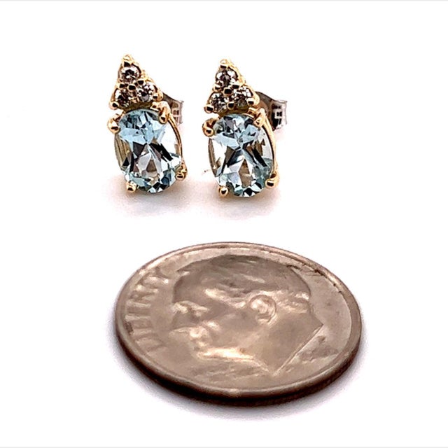 Natural Aquamarine Diamond Earrings 14k Y Gold 1.85 TCW Certified For Sale - Image 11 of 13