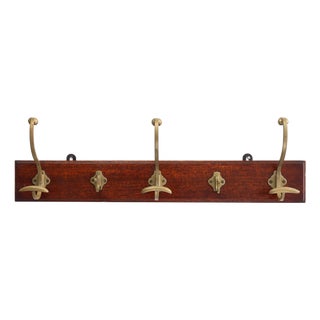 Art Nouveau Coat Rack in Brass and Oak, France, 1900s For Sale