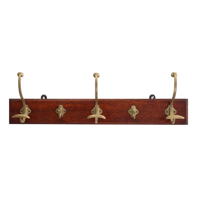 Art Nouveau Coat Rack in Brass and Oak, France, 1900s For Sale