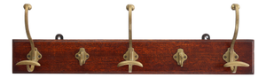 Art Nouveau Coat Rack in Brass and Oak, France, 1900s