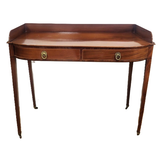 English Antique English Sheridan Inlaid Two Drawer Sideboard Server Table For Sale - Image 3 of 13