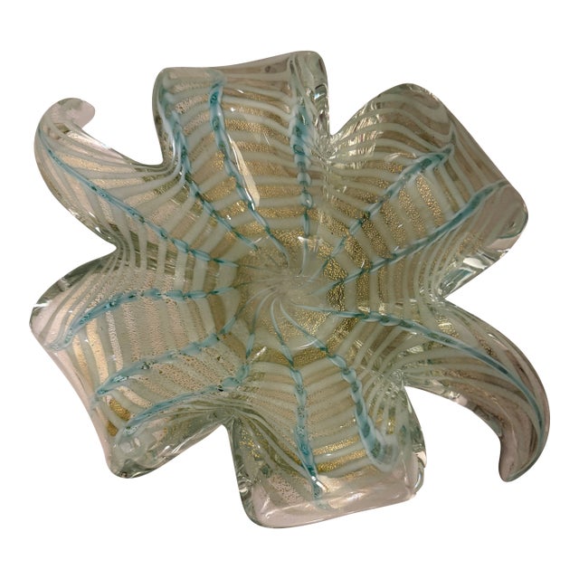 Murano Art Glass Bowl With Gold Aventurine For Sale