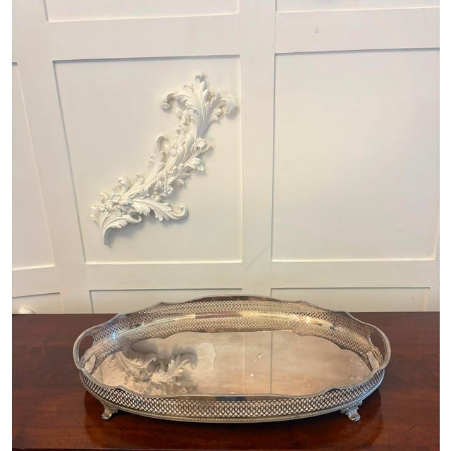 Antique Edwardian Silver Plated Gallery Tea Tray, 1905 For Sale - Image 6 of 6