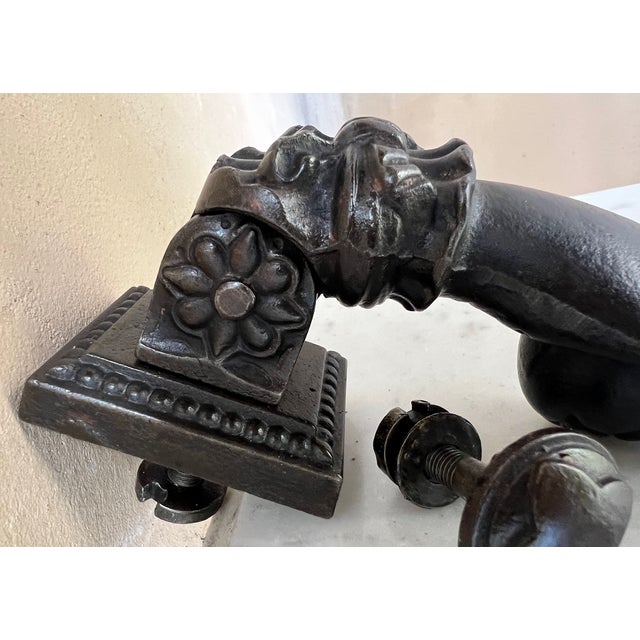 French Hand Cast Iron Door Knocker and Back Piece, 19th Century For Sale In San Francisco - Image 6 of 12