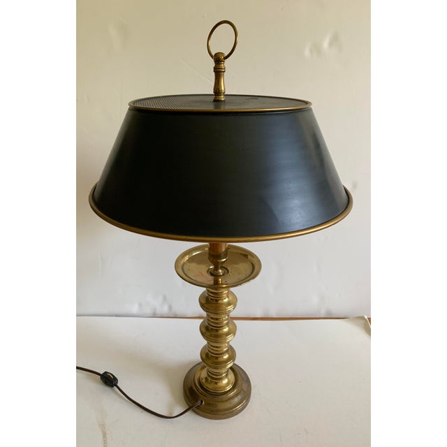 Vintage Bouillotte Brass Candlestick Lamp With Black Tole Shade Chairish