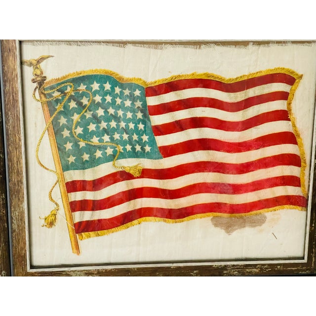 1920s Antique 48 Stars American Flag in Rustic Frame Distressed For Sale - Image 5 of 5