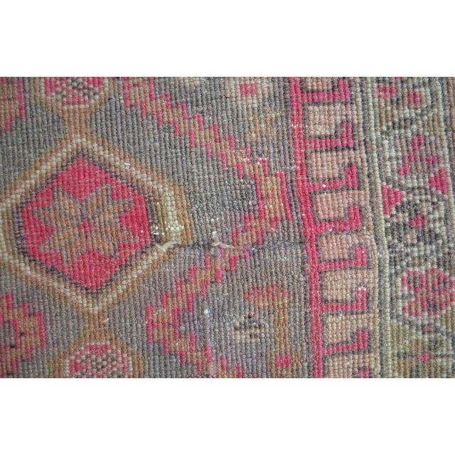 Hand-Knotted Distressed Turkish Runner Rug . Low Pile Full Tribal Design Runner Rug 2′9″ × 12′3″ For Sale - Image 11 of 12