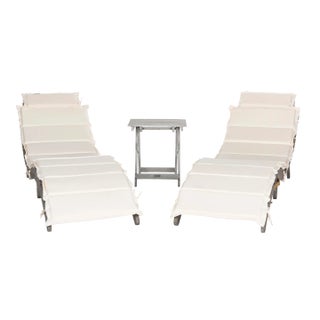 Outdoor Chaise Lounge Set in Grey & Beige - 3 Pieces For Sale