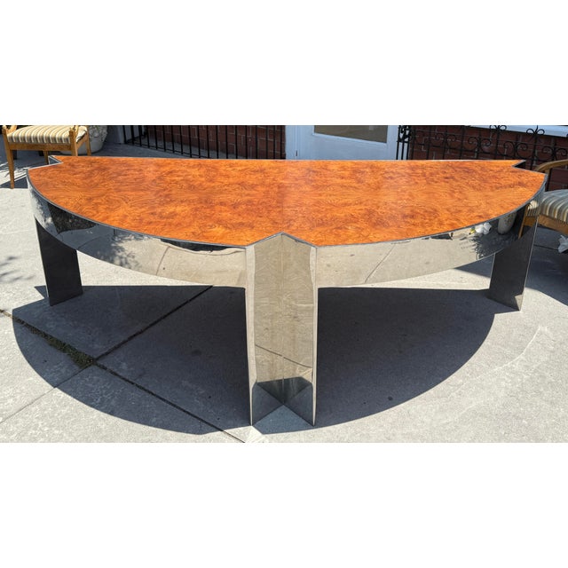 Wood Leon Rosen for Pace Collection Mid Century Modern Mezzaluna Demilune Executive Desk For Sale - Image 7 of 9