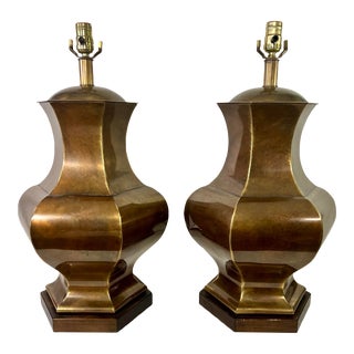 Vintage James Mont Style Chinoiserie Patinated Brass Ginger Jar Style Table Lamps - a Pair For Sale
