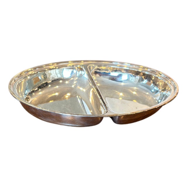 Hotel Silver Vintage Medium Oval Divided Dish For Sale