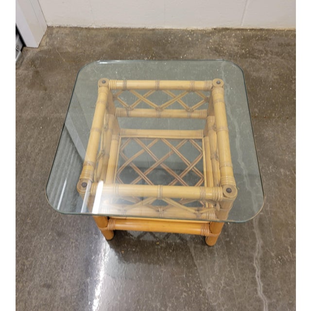 Boho Chic Vintage Bamboo and Rattan Glass Square Coffee Table or Side Table For Sale - Image 3 of 6