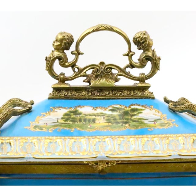 Mid 19th Century Large French Sevres Style Porcelain Ormolu Mounted Casket Box 19th Century For Sale - Image 5 of 10