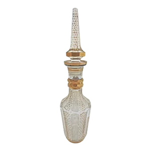 Late 20th Century Monumental Persian-Style Bohemian Glass Decanter With Oversized Stopper Gilded Glass Bar Decor