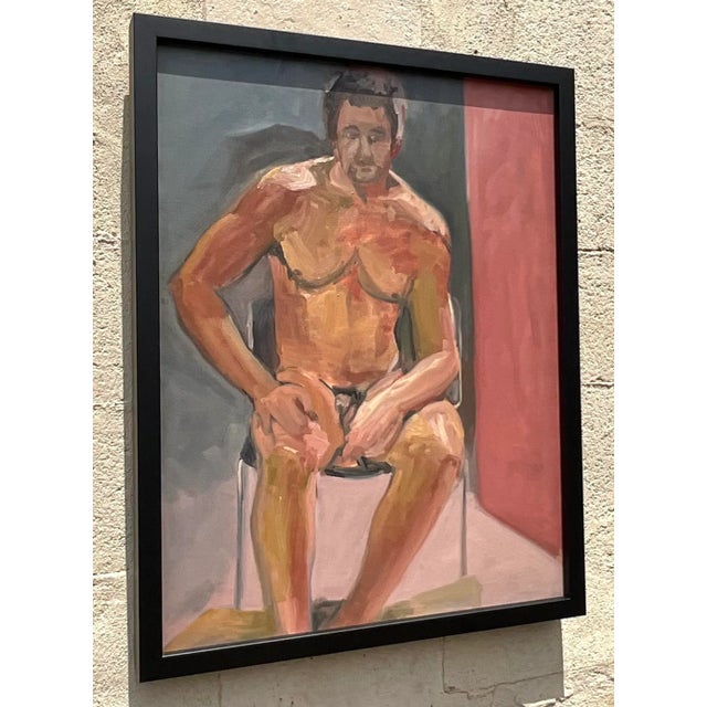 The Vintage Boho Original Male Nude Painting on Canvas captures the essence of American artistic expression with its bold...