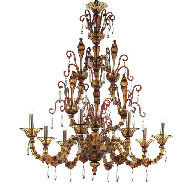 Handcrafted Modern Brown Ca Rezzonico Chandelier with Curled Murano Glass by Simoeng For Sale - Image 9 of 9