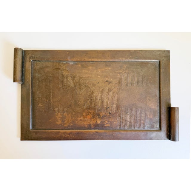 Mid 20th Century Brutalist Bronze Tray With Geometric Relief, 1960s For Sale - Image 5 of 14