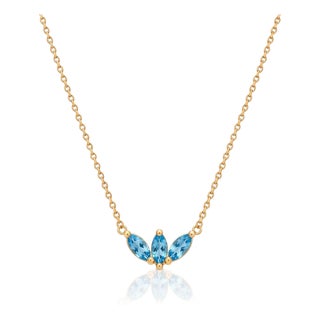 Swiss Blue Topaz Leaf Necklace | Dainty Layering Minimalist Necklace | December Birthstone Necklace for Woman For Sale