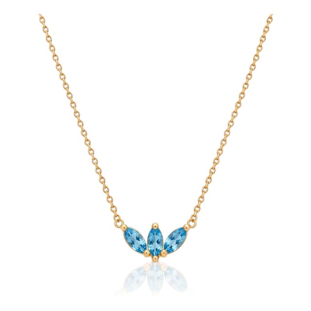 Swiss Blue Topaz Leaf Necklace | Dainty Layering Minimalist Necklace | December Birthstone Necklace for Woman For Sale