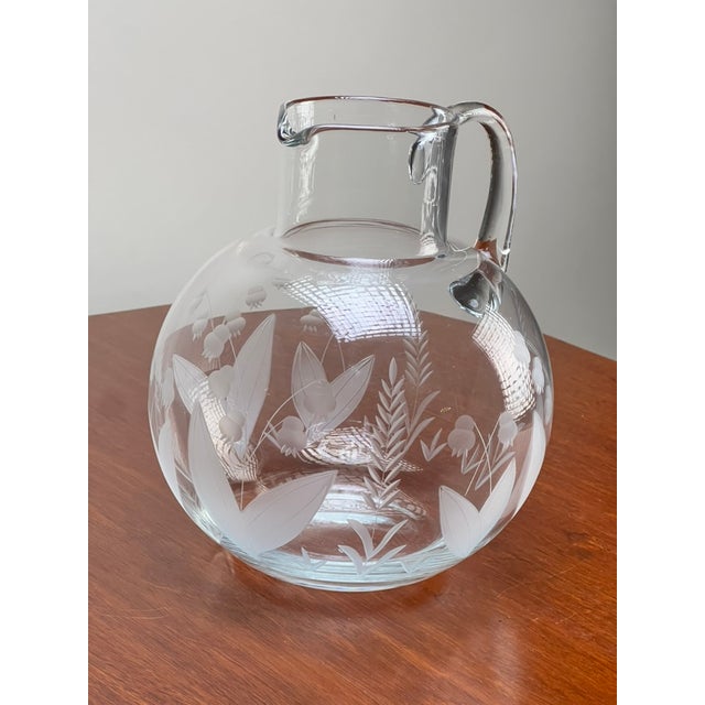 Early 21st Century Vintage Tiffany & Co. Etched Crystal Pitcher Featuring a Lily of the Valley Floral Motif For Sale - Image 5 of 9