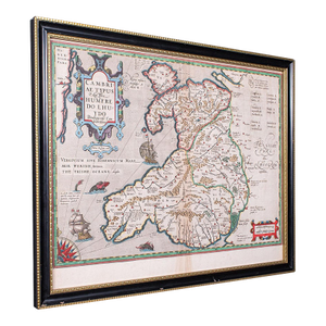 Antique Map of Wales, Belgian, Framed Atlas Excerpt, Elizabethan, Humphrey Llwyd
