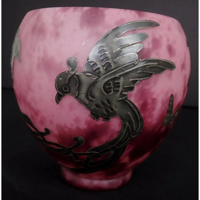 1920s Art Deco Silver Overlay Art Glass Vase For Sale - Image 4 of 9