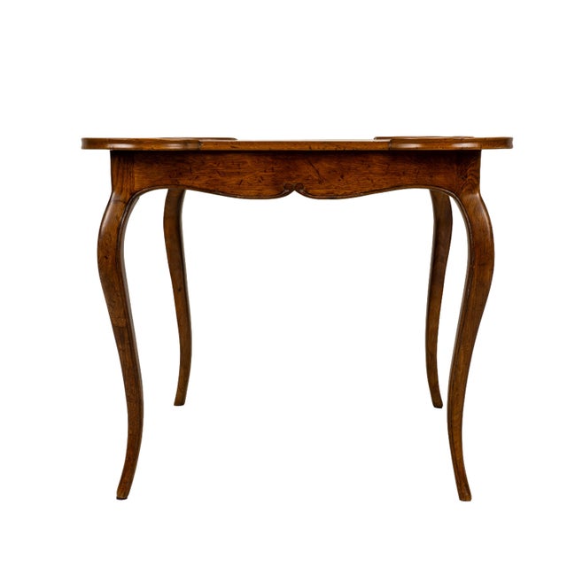 1970s 1970s Italian Cabriole Leg Parquetry Top Oak Game Table Made in Italy For Sale - Image 5 of 9