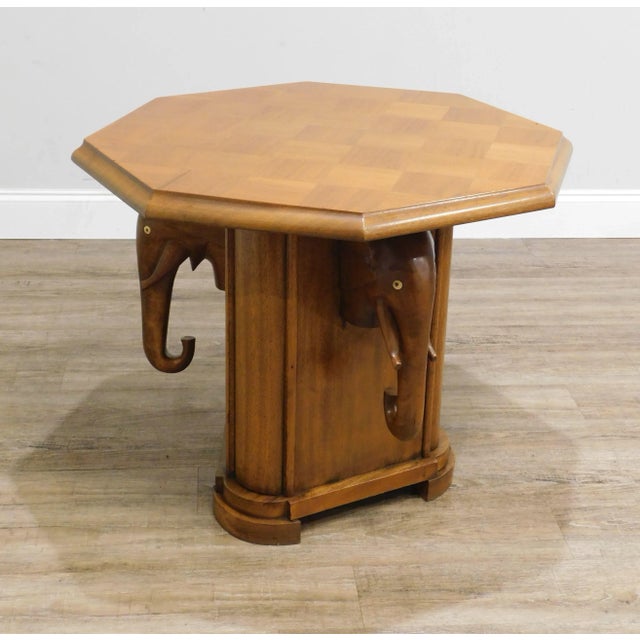 Vintage Nigerian Mahogany Octagon Top Elephant Base Side Table For Sale - Image 4 of 13
