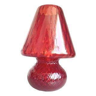 Diamond-Cut Ballotton Pattern Red Murano-Style Glass Lamp by Simoeng For Sale