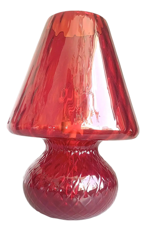 Diamond-Cut Ballotton Pattern Red Murano-Style Glass Lamp by Simoeng