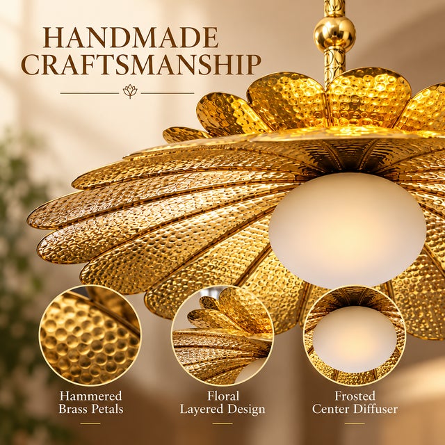 Handmade Brass Flower Chandelier – Hammered Floral Ceiling Light Bring timeless floral elegance into your home with the...