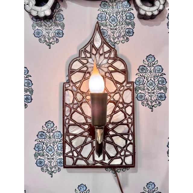 Mother of Pearl Inlaid Wall Sconce For Sale In Los Angeles - Image 6 of 10