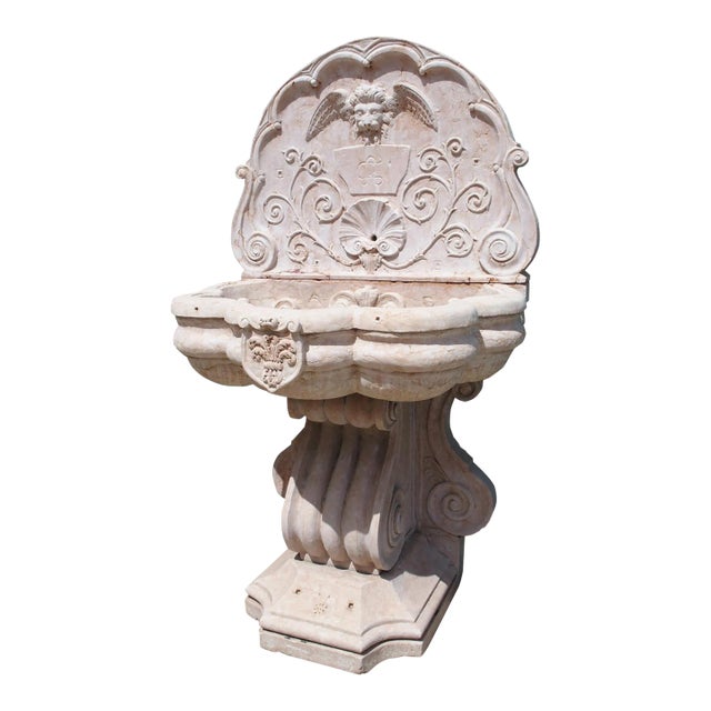 Monumental Italian Wall Fountain in Carved Verona Rossa Marble, Early 1900s For Sale