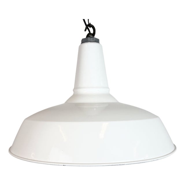 Industrial White Enamel Factory Pendant Lamp from Benjamin, USA, 1960s For Sale