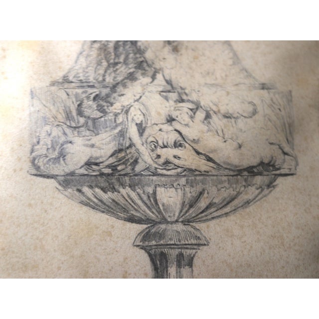 Black Antique Original 18th Century Figural Garniture Ornamental Urn Planter Drawing For Sale - Image 8 of 12