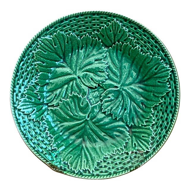 Vintage French Majolica Leaf Design Plate For Sale