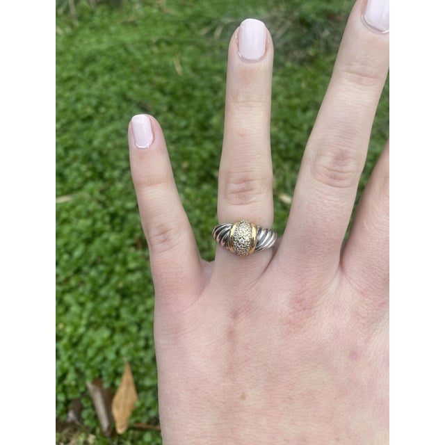 Silver David Yurman Classic Cable Diamond Band Ring 18k Yellow Gold and Sterling Silver, Size 6.25 For Sale - Image 8 of 8