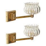 Large Adjustable Murano Glass and Brass Flower Sconces from Barovier, Italy, 1940s, Set of 2 For Sale