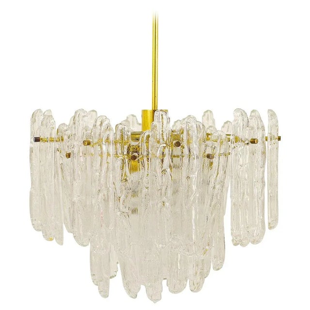 Icicle Brass Ice Glass Chandelier attributed to Kinkeldey, Germany, 1960s For Sale - Image 11 of 11