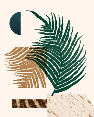 Modern Botanical Collage in Green and Terracotta + Minimal Geometric Shapes