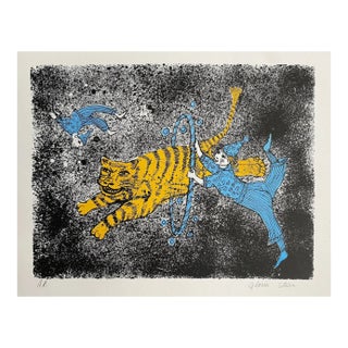 1960s Mid Century Tiger Circus Lithograph For Sale