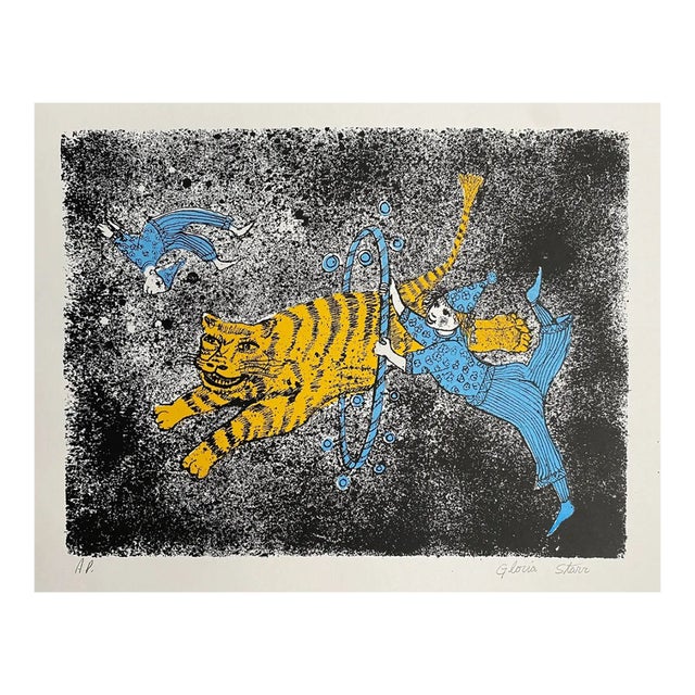 1960s Mid Century Tiger Circus Lithograph For Sale
