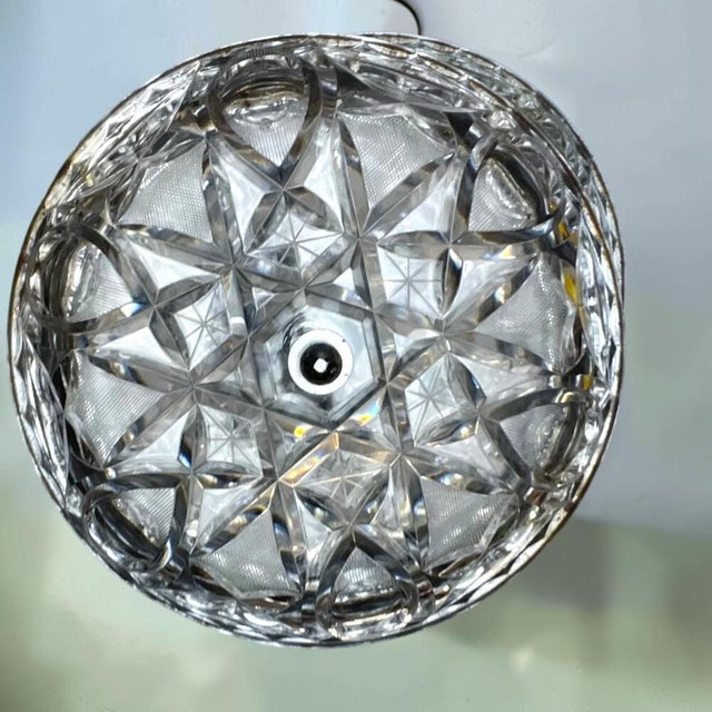 Silver Mid-Century Modern UFO-Shaped Hanging Light in Cut Glass and Chrome, 1970s For Sale - Image 8 of 16