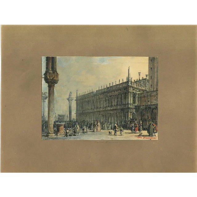 Venice is an original drawing realized by Francesco Zanin in the 1877 Origina china ink, watercolor and tempera on...