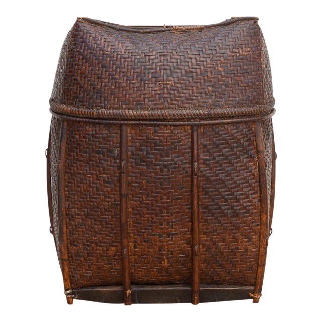 Large Antique Handwoven Nepalese Tharu Basket For Sale