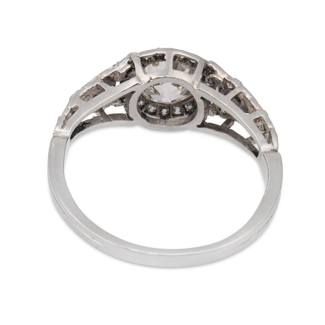 1930s Art Deco Old European Cut Diamond Platinum Diamond Ring, Size 7.5 For Sale In Los Angeles - Image 6 of 7