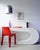 Vintage circa 1990s console table or desk in the style of Pierre Cardin. White laminate over wood base in a sculptural C...