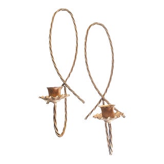 A Pair of Vintage Gold Tone Wall Candle Sconces, Fluted and Roped Metal For Sale