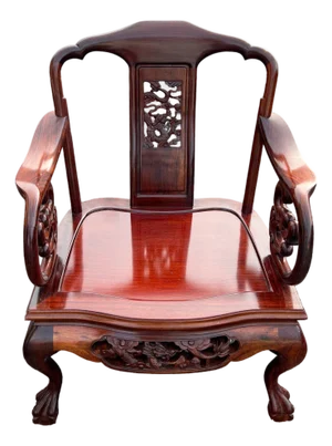 Exquisite Pair of 20th C. Chinese Hand-Carved Rosewood “Imperial Dragon” Armchairs Hongmu Mid Century