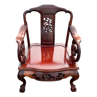 Exquisite Pair of 20th-Century Chinese Hand-Carved Rosewood Dragon Armchairs For Sale
